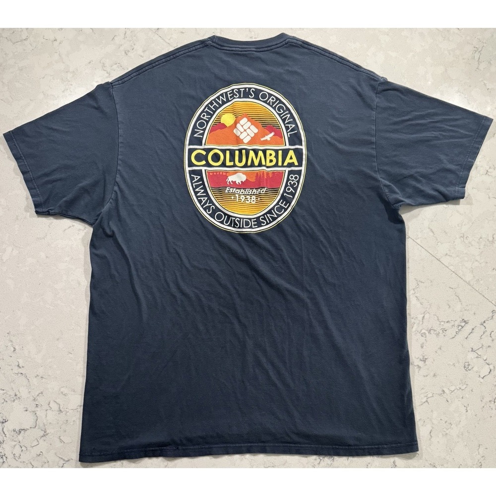Columbia Sportswear T-Shirt Mens 2XL XXL Navy Blue Graphic Short Sleeve Logo Tee
